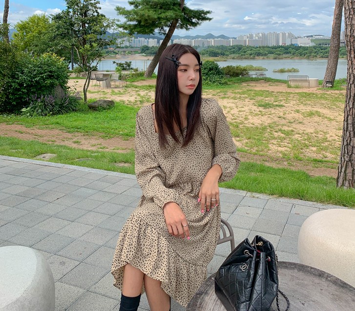 Lauren 方领长款连衣裙