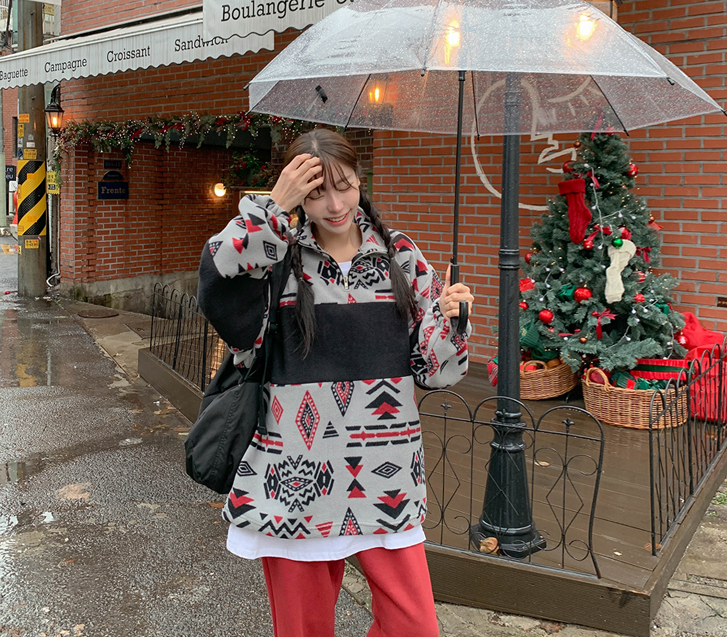 印加抓绒半拉链运动衫