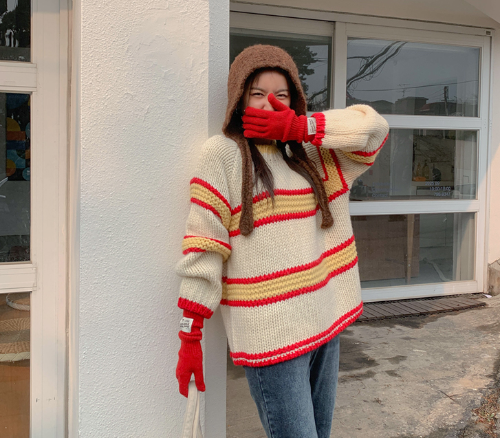 Meniz 同色针织单排扣羊皮大衣