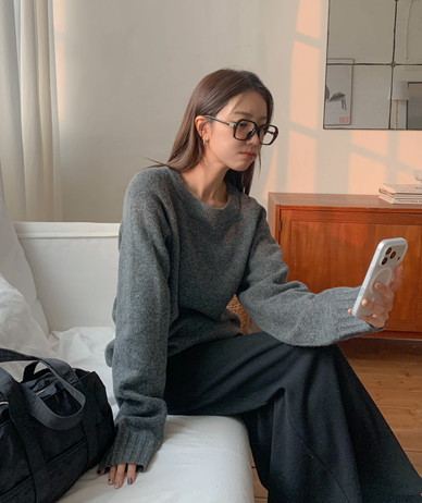 nof 插肩圆品味羊毛针织衫