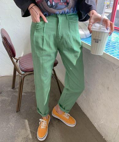 褶裥松罗缎半宽松裤