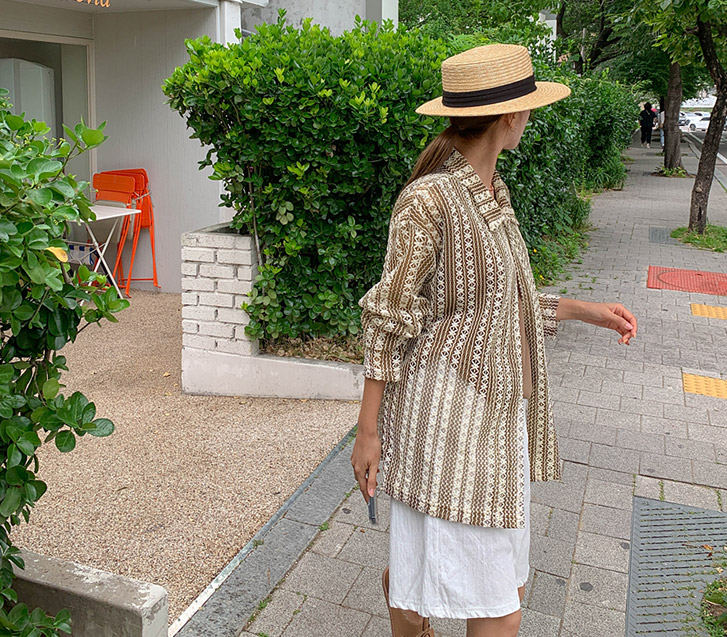 [男女通用] 钩针编织网眼一粒扣长袖开口