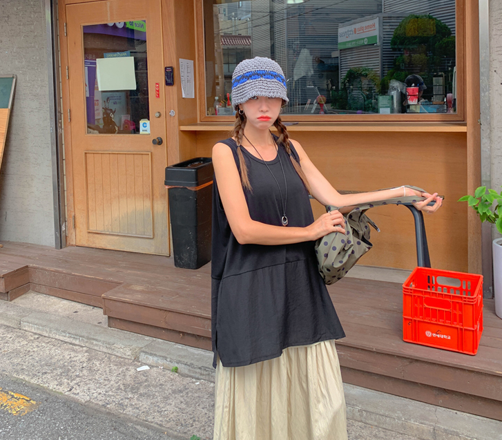森莉莉U领拼色队服长袖上衣