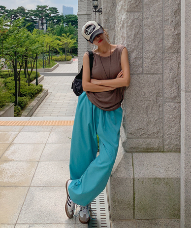Way 尼龙褶皱宽裤