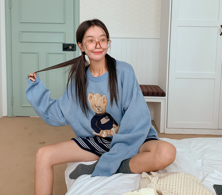 【男女通用】泰迪熊圆领加厚长袖衬衫