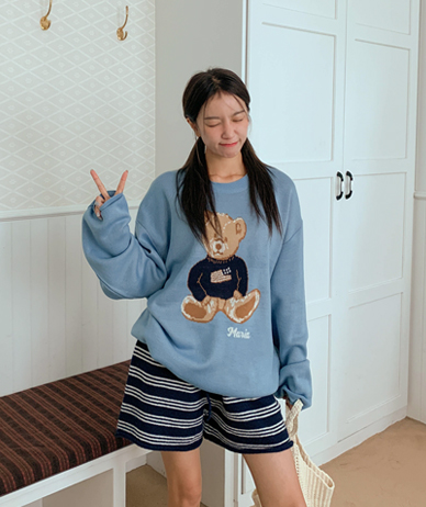 【男女通用】泰迪熊圆领加厚长袖衬衫