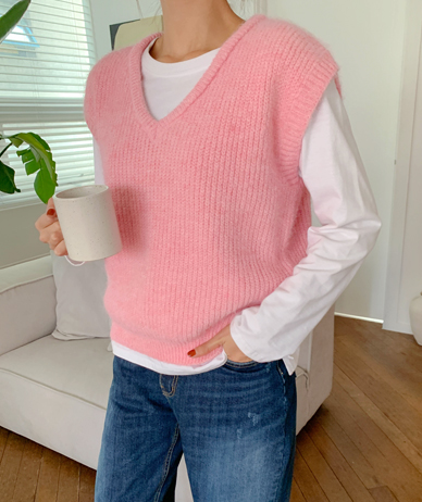 Soleil V 字领针织马甲