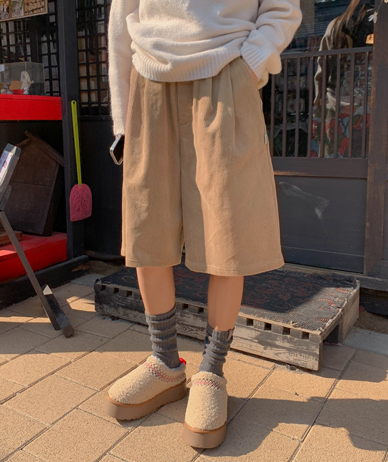 布丁灯芯绒百慕大短裤