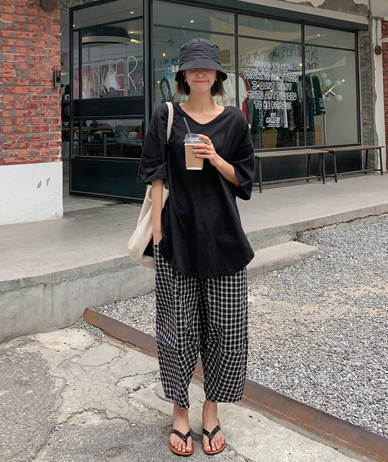 Marvel 格子松罗缎排气裤