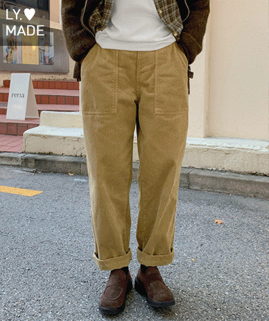 硅胶可水洗灯芯绒口袋松木混纺宽松裤