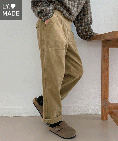 【特价八折】硅胶可水洗灯芯绒口袋松木混纺宽松裤