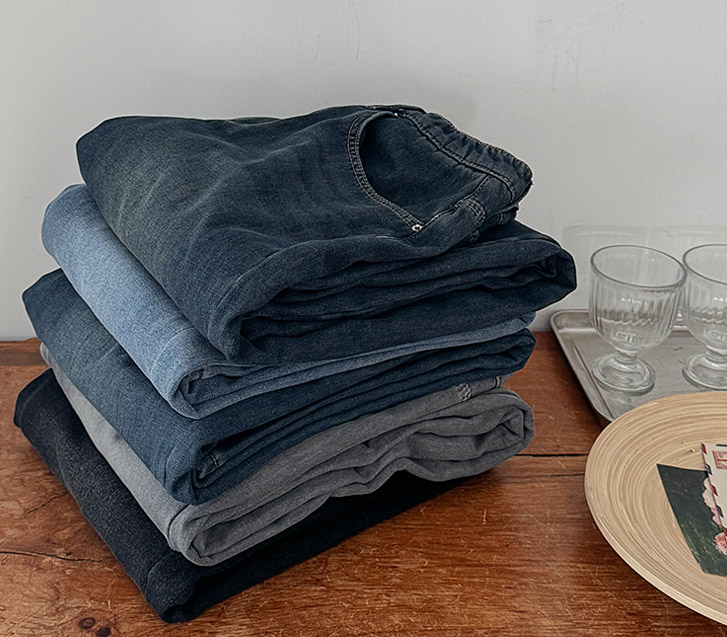 Tein ridged 牛仔色松紧带阔腿裤 (短/基本/长款ver)