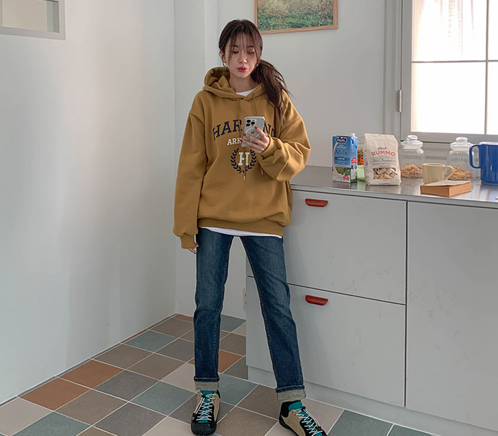 Rosen 牛仔色加绒松紧带直筒裤