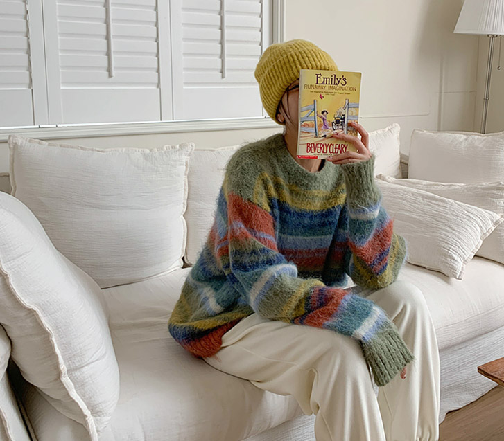 [男女通用]马海毛条纹羊毛针织衫