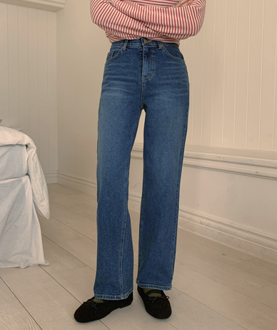 象棋剪裁加绒牛仔色松木罗缎半宽裤