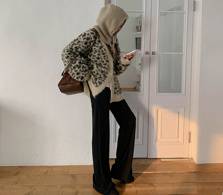 Luv 皮草大衣 松紧带微喇裤