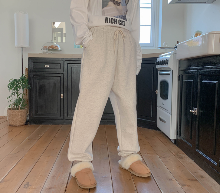 牛奶贴片加绒慢跑菠萝腰带训练裤