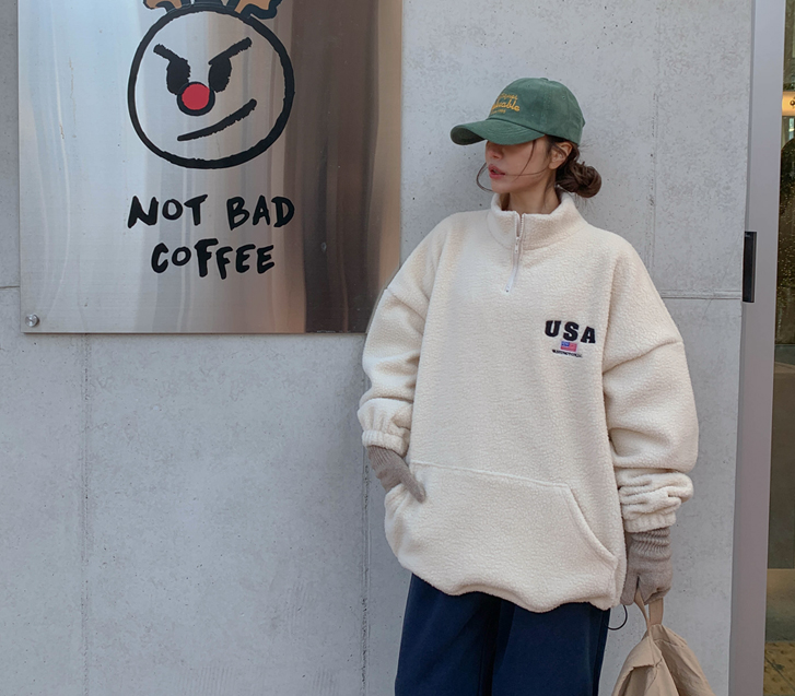 【男女通用】美国刺绣串哑铃半拉链衫