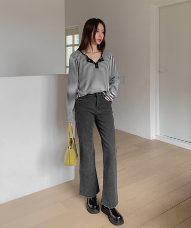 Ollo 奶牛色松木色喇叭裤