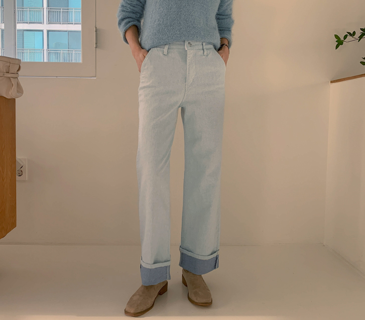 Shoni 双色纯棉阔腿裤