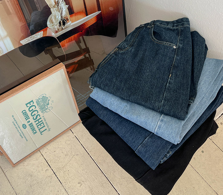 Bi-Teak 斜裁阔腿牛仔裤/四季皆宜/抓绒款式(短款/基本款/长款)