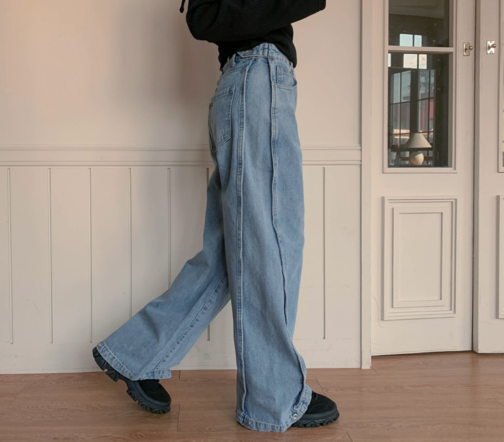 Robin Snap Pintuck Bijou 牛仔阔腿裤（短款/基本款/长款）