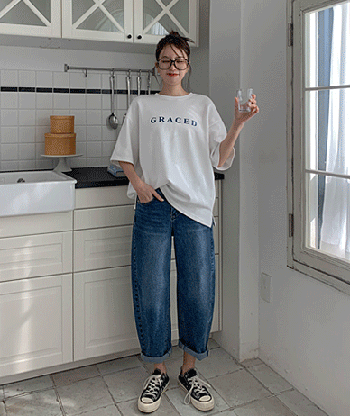 Moto牛仔色松木绑带宽松裤