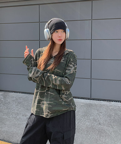[男女通用] Betin 迷彩亨利领长袖腰带T恤