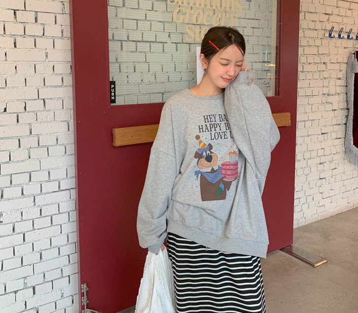 快乐小熊印花长款卫衣