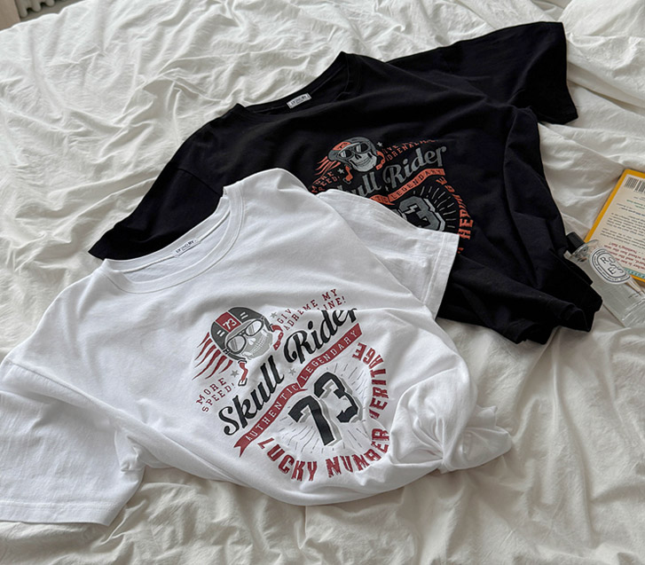 [Unisex] Skull 骑士皮夹克印花 Yamatsu 短袖T恤衫