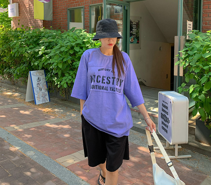 字母贴片波浪松木颜料短袖T恤
