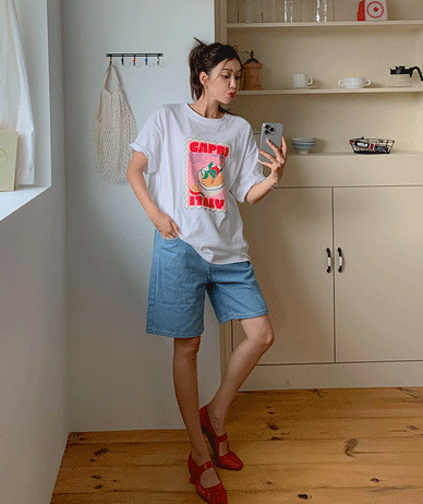 Coverteen 贴布牛肉色七分裤