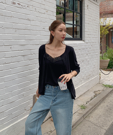 红宝石蕾丝背心分层开衫