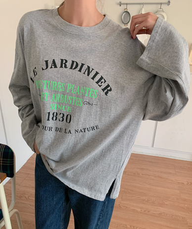 Jardine字母印花开衩长袖T恤