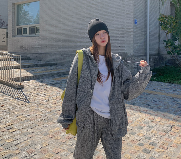 [Unisex] Hey贴身带帽拉链双层松紧带运动套装