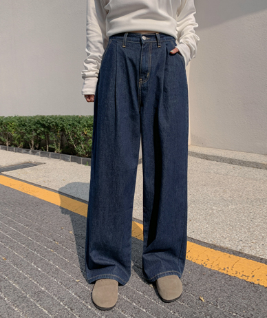 原靛蓝半宽松裤