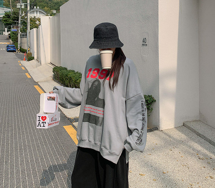 1997年印花开衩宽松木毛圈衬衫