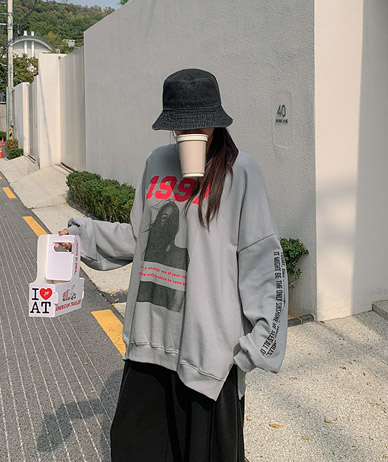 1997年印花开衩宽松木毛圈衬衫