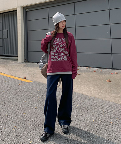 【男女通用】字母印花配色叠层印花长袖T恤