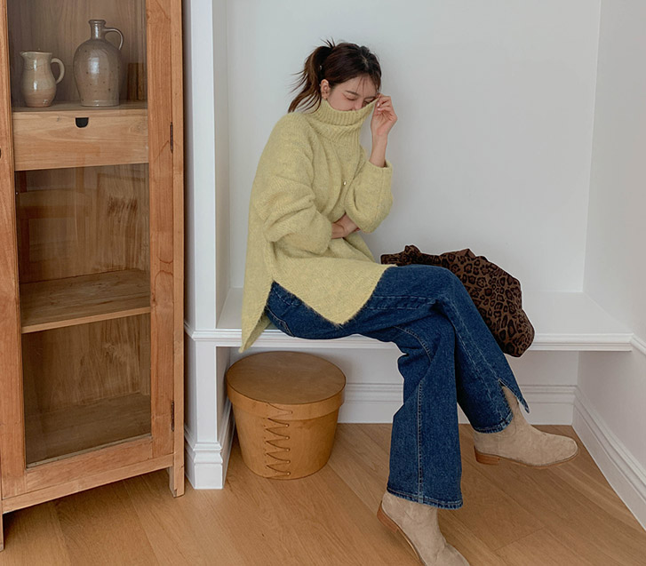 Romer 加绒 开衩牛色阔腿裤