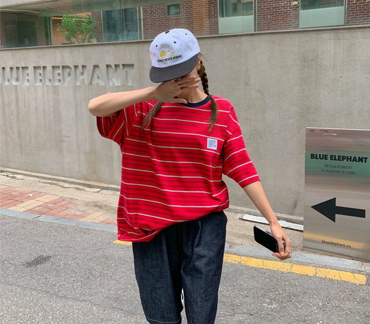 【男女通用】Renoun 贴片拼色单排扣短袖长袖T恤
