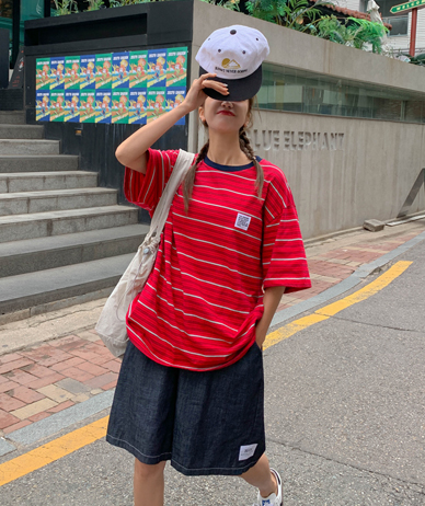 【男女通用】Renoun 贴片拼色单排扣短袖长袖T恤