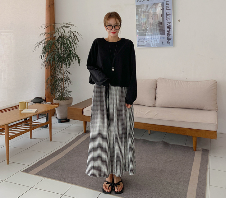 Ellie 格子松紧带长裙