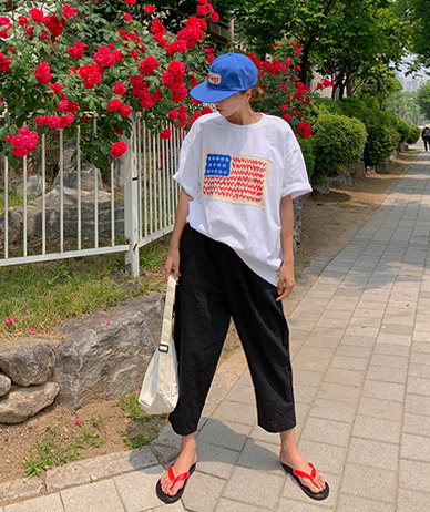 [男女通用] 星条旗贴片短袖T恤
