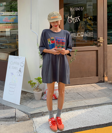 [男女通用] 牛仔染色短袖长T恤