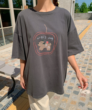 苹果染色桃色抓绒短袖T恤