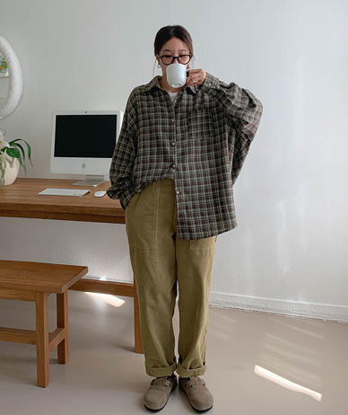 ger 大格纹 宽松款口袋衬衫 衬衫