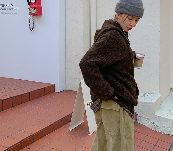 [男女皆宜]羊毛刺绣宽松款针织衫卫衣拉链夹克