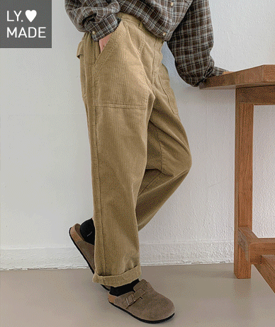 硅胶可水洗灯芯绒口袋松木混纺宽松裤