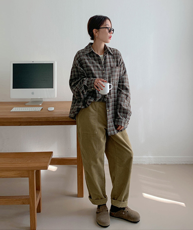 ger 大格纹 宽松款口袋衬衫 衬衫